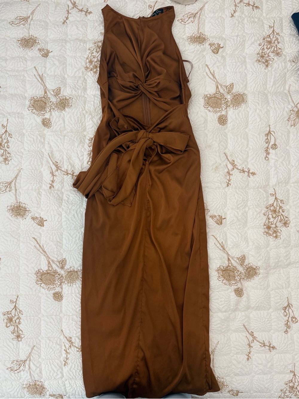 Elegant Brown Twist-Front Maxi Dress